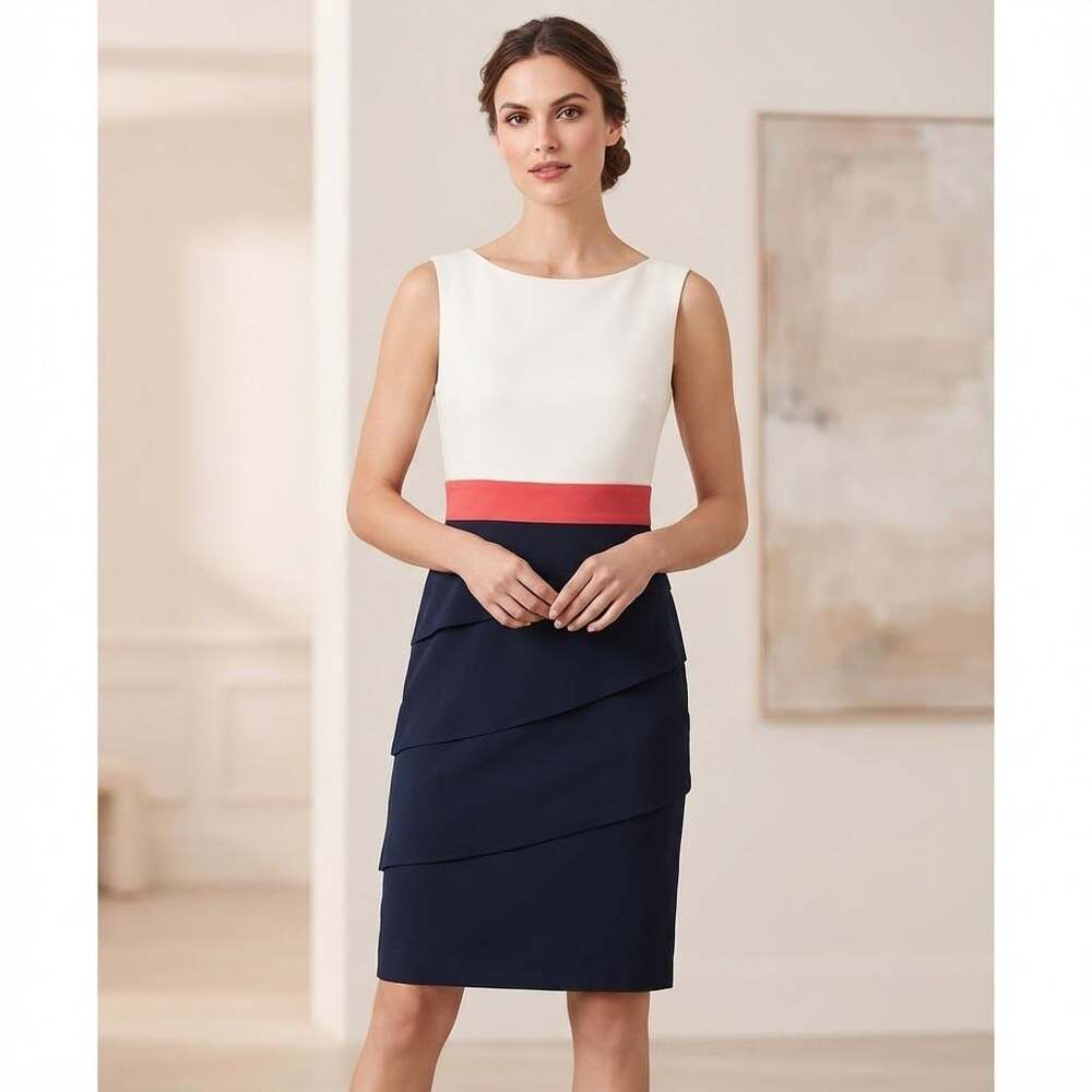 Connected Apparel Sleeveless Colorblock Dress White Pink Navy Size 12